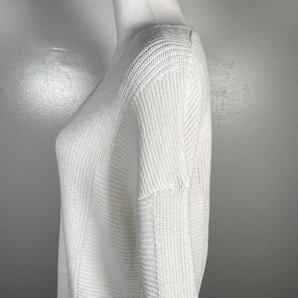 Rachel Zoe White V Neck Ribbed Knit Long Sleeve Pullover Tunic Sweater M - Picture 7 of 14